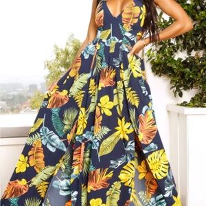 Fashion Nova Blue Green Pleated Tiered Maxi Sundress